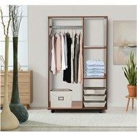Walnut Open Wardrobe with Clothes Hanging Rail - Modern Bedroom Storage, Mobile, 3-Shelf Design