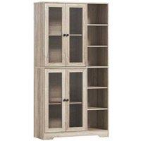 Wood Kitchen Storage Cabinet with Glass Doors - Adjustable Shelves, Soft-Close, Classic Style