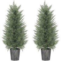 Set of 2 Faux Cypress Trees - 90cm UV-Resistant Artificial Plants in Pots - Modern Greenery Dcor