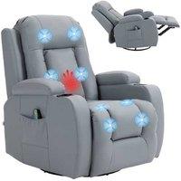 Faux Leather Massage Recliner Chair with Heat & Pockets - Grey, 150kg Capacity, Adjustable Swivel Armchair