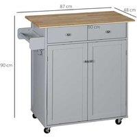Grey Rolling Kitchen Island Storage Cart - Rubberwood Top, Multi-Drawer, Space-Saving
