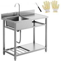 Stainless Steel Outdoor Utility Sink Station with Tap, Shelves & Weatherproof Storage