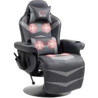 Grey Faux Leather Recliner Chair with Remote, Cup Holders & 6-Point Massage - Ergonomic Swivel Lounge Seating