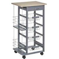 Kitchen Island Trolley with 4 Metal Baskets - Compact Rolling Storage Cart, Dark Grey, 83x47x37cm