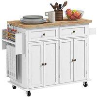White Wood Kitchen Storage Trolley with Drawers & Cabinets - Modern Space-Saving Cart