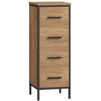 Slim Oak Bathroom Storage Cabinet with 4 Drawers - Industrial Narrow Unit