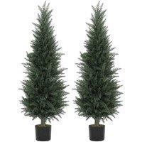 Set of 2 Faux Cypress Trees - 120cm UV-Resistant Decorative Plants for Indoors & Outdoors