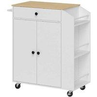 3-Tier Wooden Kitchen Storage Trolley with Adjustable Shelves & Spice Rack - White, Compact, Mobile