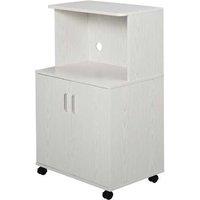 White Particle Board Rolling Kitchen Microwave Cabinet - Mobile Storage Unit
