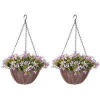 Set of 2 Hanging Faux Flower Baskets - Purple, PE Artificial Plants, Modern Home Decor, 35cm