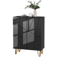 Soft-Close Narrow Shoe Cabinet - 15-20 Pair Modular Shoe Storage, Black Particleboard, Adjustable Shelves