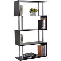 Black S-Shaped Modular Bookshelf - Particle Board, Room Divider, 5-Tier Storage