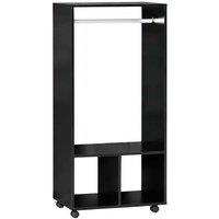Black Wood-Effect Modular Rolling Wardrobe Closet with Hanging Rod & Shelves - Space-Saving Storage Solution