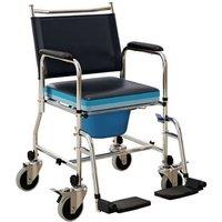 Black PU Leather Rolling Shower Commode Chair with Wheels - Portable, Waterproof, 136kg Capacity
