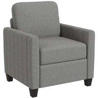 Modern Boxy Linen-Look Armchair - Light Grey, High-Density Foam, 220kg Capacity