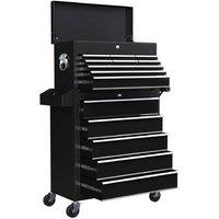 14‑Drawer Lockable Metal Tool Cabinet with Pegboard - Large Capacity, Industrial Black
