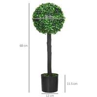 Set of 2 Faux Boxwood Ball Trees in Pot - Decorative Artificial Greenery, 60cm, Indoor/Outdoor Home Decor