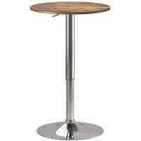 Rustic Brown Adjustable Round Swivel Bar Table - Chrome Base, Easy-Clean, Industrial Style