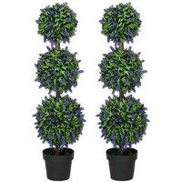 Set of 2 Artificial Lavender Ball Tree Plants in Pot - 110cm Faux Outdoor & Indoor Decor