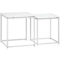 Set of 2 Glass Nesting Side Tables - Tempered Glass & Steel Frame - Space-Saving Contemporary Living Room Furniture