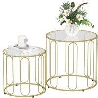 Round Glass Nesting Coffee Tables - Gold Frame, Modern Living Room Set