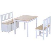 Solid Pine Wood Kids Living Room Furniture Set with Storage - 4 Piece, Oak/White, Easy-Clean, Scandi Style