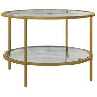Round Glass Coffee Table with Storage - Gold Frame, Contemporary 2-Tier, Tempered Glass & Steel