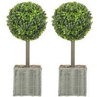Set of 2 Faux Boxwood Topiary Balls with Pots - 50cm - Artificial Greenery Home Decor