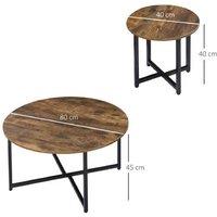 Rustic Brown Nesting Coffee Tables Set of 2 - Industrial Metal Frame, Space-Saving Living Room Tables
