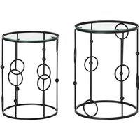 Nesting Round Coffee Table Set of 2 - Black Metal & Tempered Glass, Space-Saving Living Room Accent