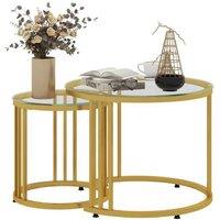 Round Glass Nesting Coffee Tables Set of 2 - Gold Frame, Tempered Glass, Art Deco Style