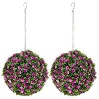 Set of 2 UV-Protected Artificial Topiary Rose Balls - 28cm Decorative Faux Plant Spheres for Home & Garden