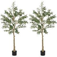Set of 2 Silk Olive Trees with Pots - 5ft Artificial Indoor Plant Decor - Lifelike 720 Leaves