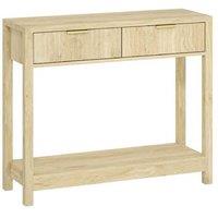 Slim Console Table with Fluted Storage Drawers & Shelf - Natural Finish, Modern Hallway/Living Room Furniture