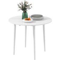 White Drop Leaf Round Dining Table for 4 - Space-Saving, Extendable, Modern Style