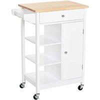 White MDF Kitchen Storage Trolley with Wheels - Multi-Shelf Organiser Cart
