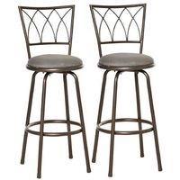 Set of 2 Upholstered Swivel Bar Stools - Metal Frame, Vintage Bronze, 360 Rotating Seats