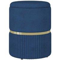 Velvet Ottoman Stool with Storage - Padded Seat, Dark Blue, 120kg Capacity