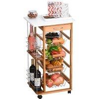 MDF & Pine Wood Multifunction Kitchen Island Trolley - Compact Rolling Storage Cart, Brown