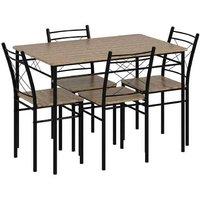 Oak 5-Piece Space-Saving Dining Table Set - Compact Industrial Style, Metal Frame, Seats 4