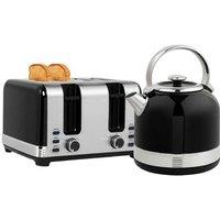 Sleek Rapid Boil Kettle & 2-Slice Toaster Set - 1.7L, Polished Metal, Black