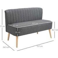Modern Dark Grey Linen 2-Seater Sofa - Compact Fabric Couch, Wooden Frame