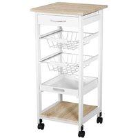 MDF Wood 5-Tier Kitchen Storage Trolley - Compact Rolling Organiser, White, 40kg Capacity
