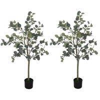 Set of 2 Eucalyptus Silk Trees in Pots - 4ft Artificial Indoor Plants, Silver Dollar Leaves, Modern Home Decor