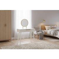 White Dressing Table with Mirror & 2 Storage Drawers - Contemporary Bedroom Vanity, Particle Board & Rubber Wood