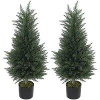 Set of 2 90cm Artificial Cypress Trees in Pot - UV Resistant Faux Plant Decor