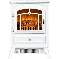 Electric Fireplace Heater with Adjustable Flame Effect - White, Freestanding, 950W/1850W Power