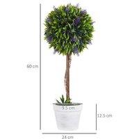 Set of 2 Faux Ball Trees with Lavender - Realistic Plastic Indoor/Outdoor Home Decor, 60cm