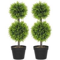 Set of 2 Faux Cypress Ball Trees with Pots - Artificial Topiary, 60cm, Modern Greenery Decor
