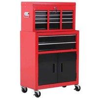 6-Drawer Lockable Metal Tool Trolley - Heavy-Duty Industrial Storage, Black/Red